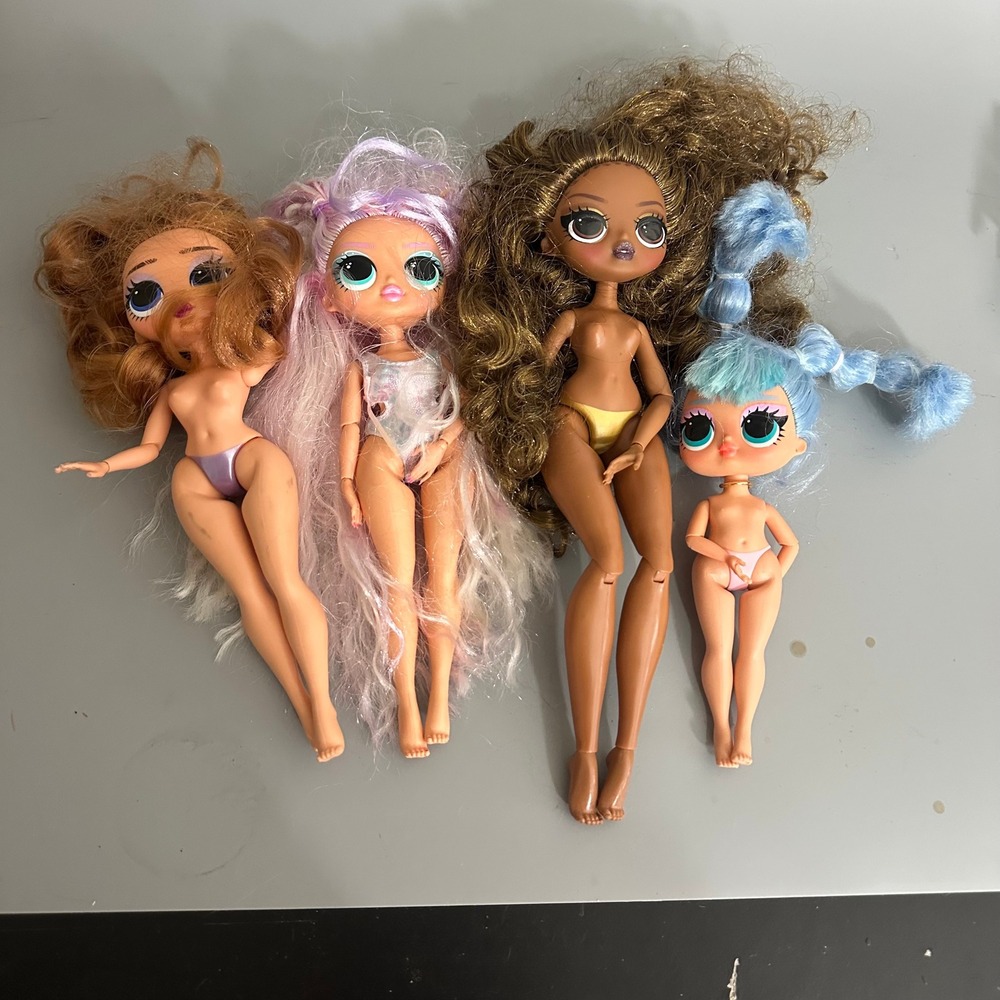 MGA LOL Surprise OMG Fashion Doll Lot 4 Count Lavender Blue Brown Hair Tweens